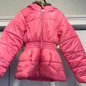 Girls Pink Puffer Jacket with Hood Size 10/12